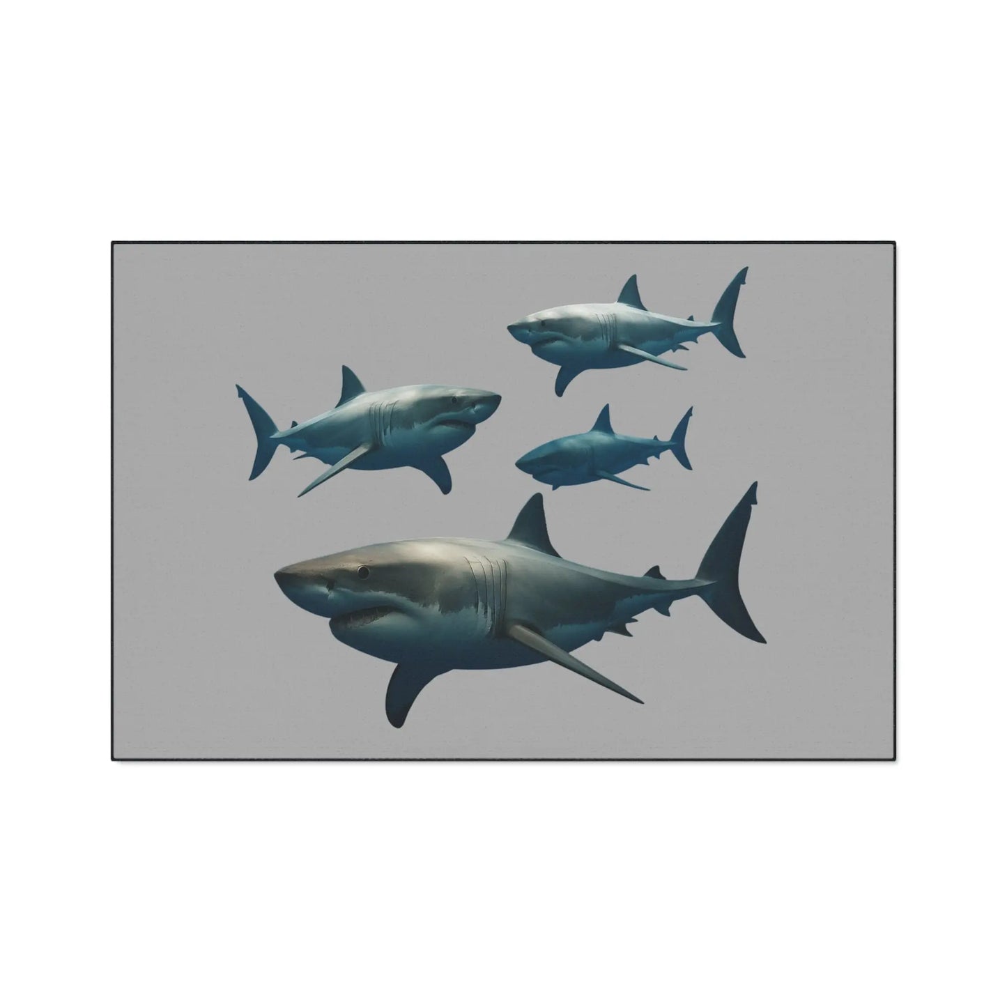 Shark School Heavy-Duty Floor Mat — Durable Ocean Shark Rug for Entryway, Garage, or Bathroom Printify