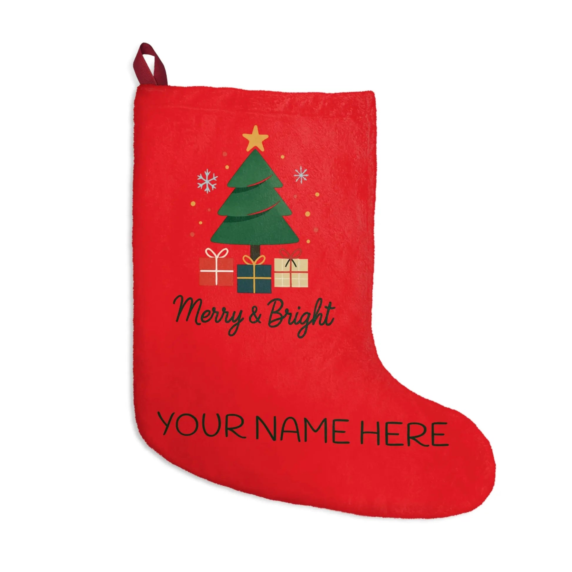 Copy of Personalized 'Merry & Bright' Christmas Stocking — Red Holiday Stocking with Name Printify