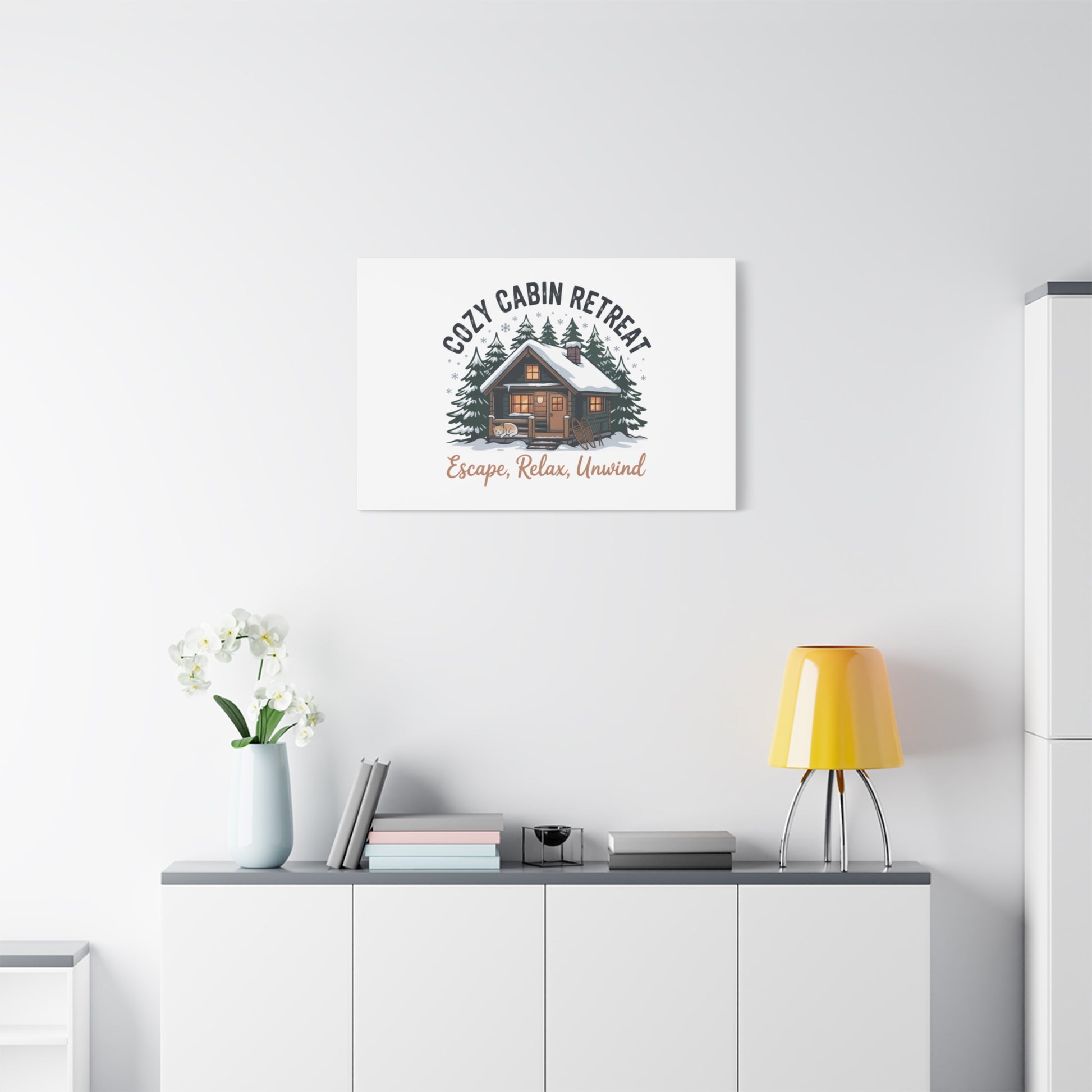 Cozy Cabin Retreat Log Cabin Art Print | Matte Canvas Stretched, 1.25" Printify