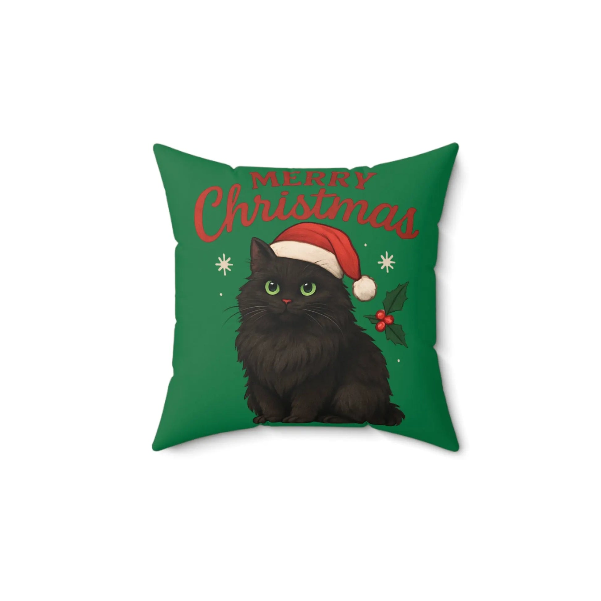 Christmas Cat Throw Pillow — Black Kitten in Santa Hat Holiday Cushion Printify