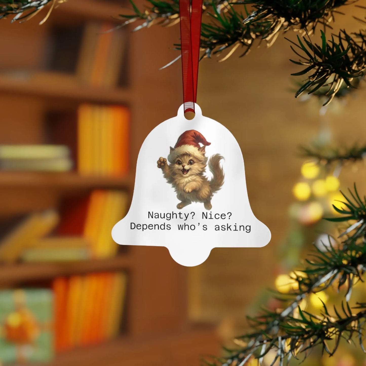 Custom Holiday Metal Ornaments - 'Naughty? Nice? Depends Who's Asking' Design - Perfect for Christmas & Personalized Gifts Printify