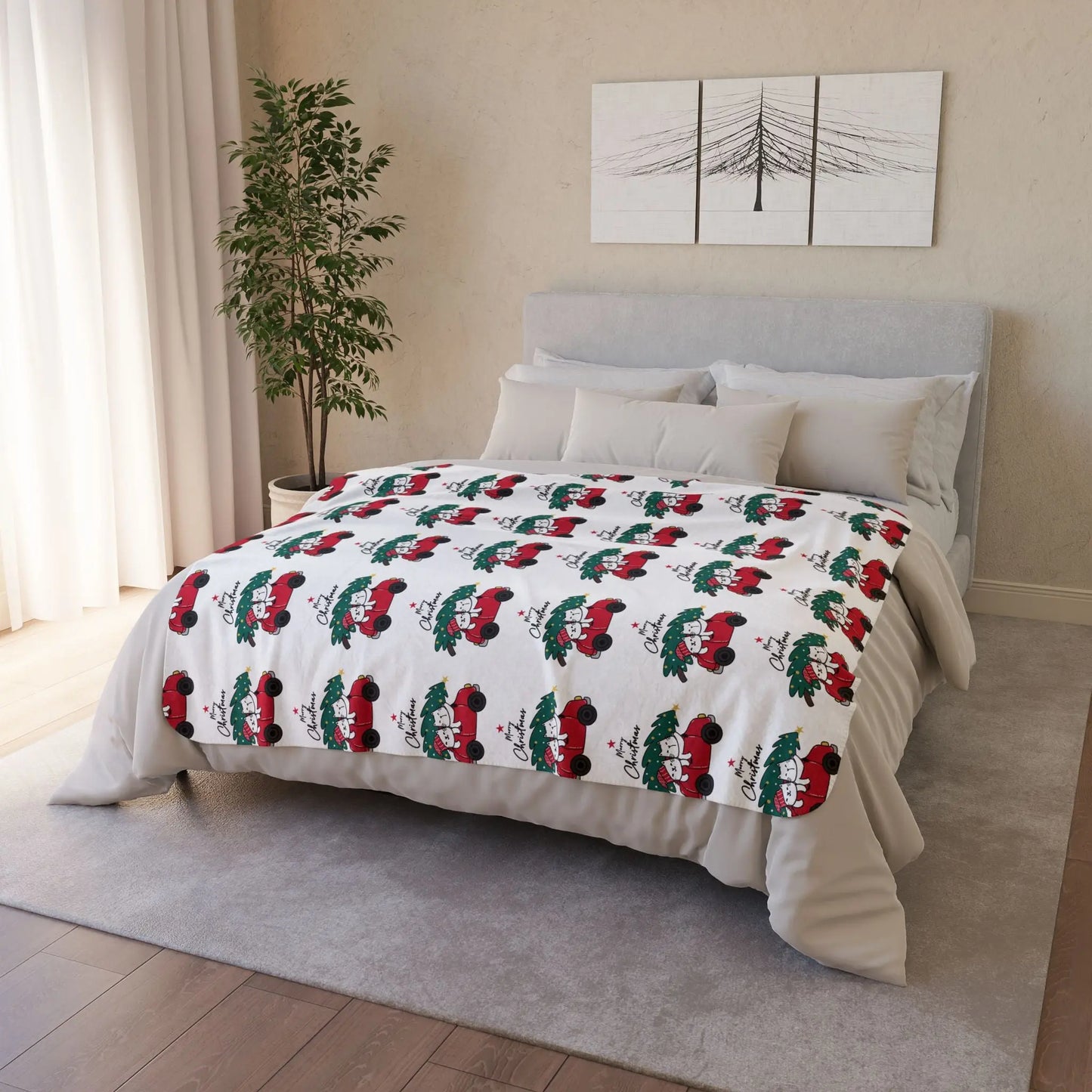 Christmas Red Truck Fleece Sherpa Blanket Printify