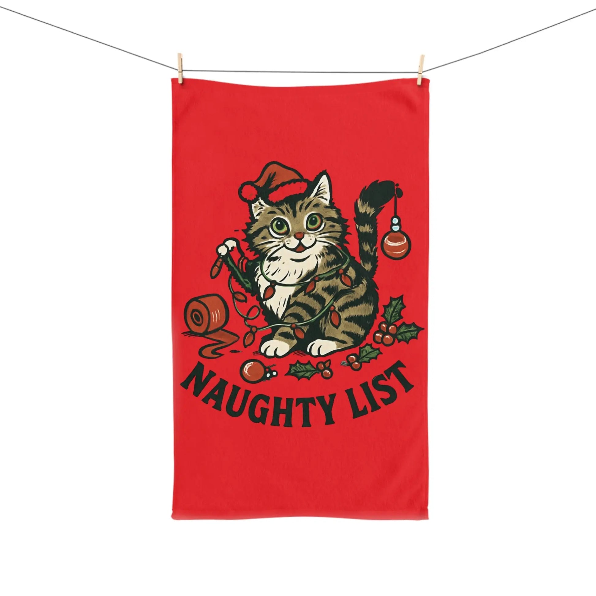 Naughty List Cat Hand Towel – Funny Christmas Kitten Holiday Decor Printify