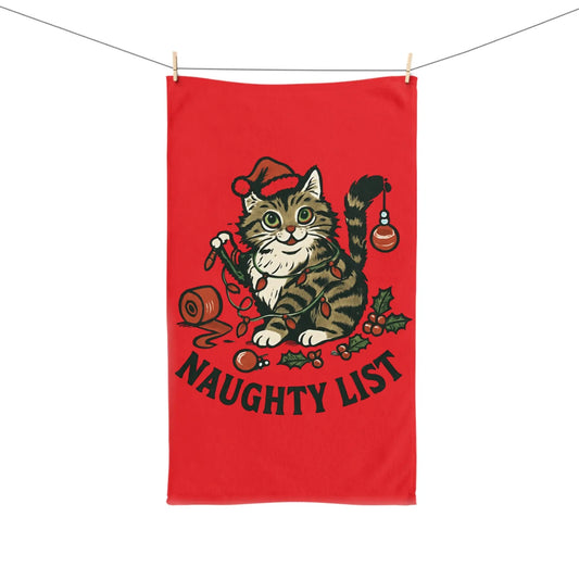 Naughty List Cat Hand Towel – Funny Christmas Kitten Holiday Decor Printify