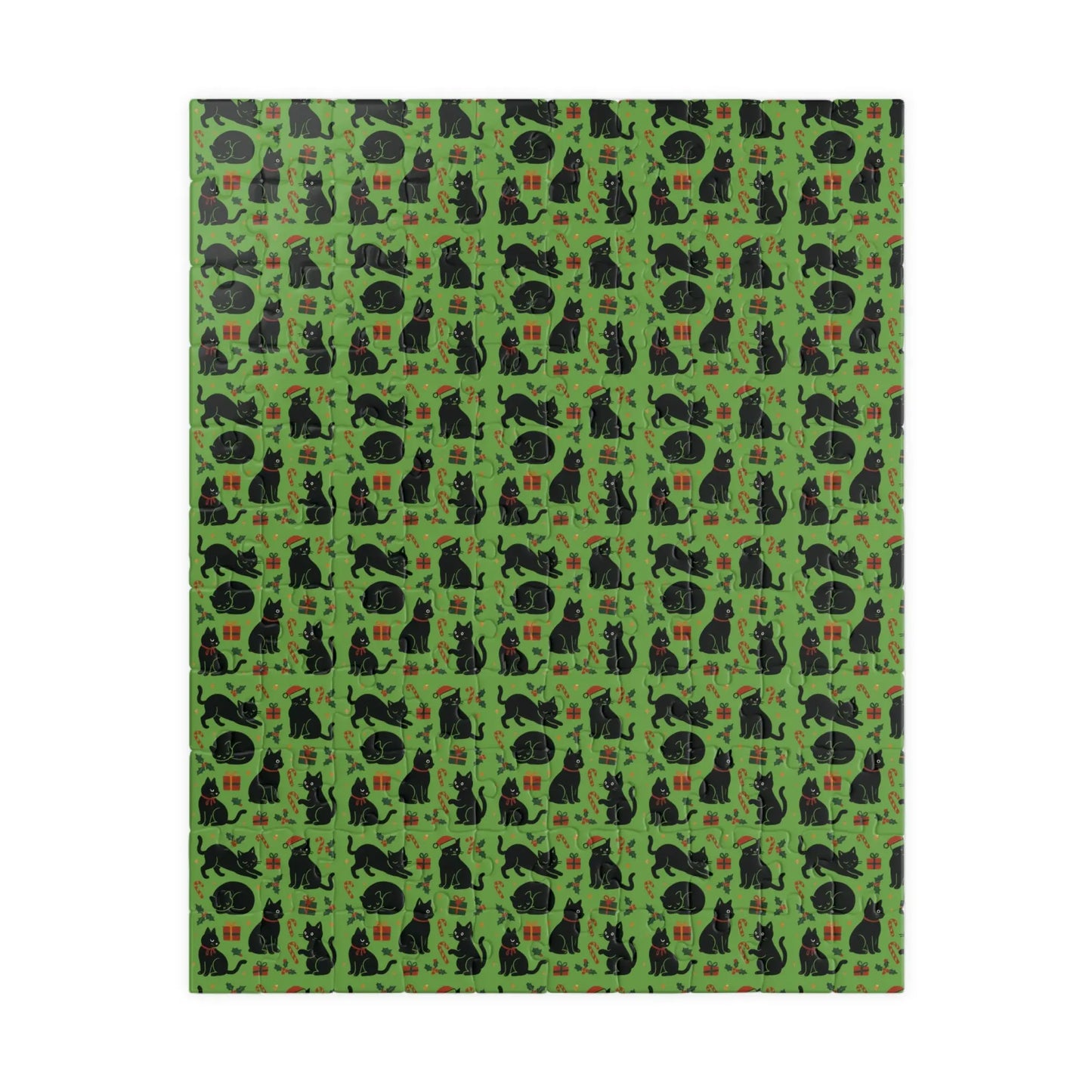 Green Christmas Cats Puzzle – Spooky Cat Pattern Jigsaw (110/252/520/1014 pcs) Printify