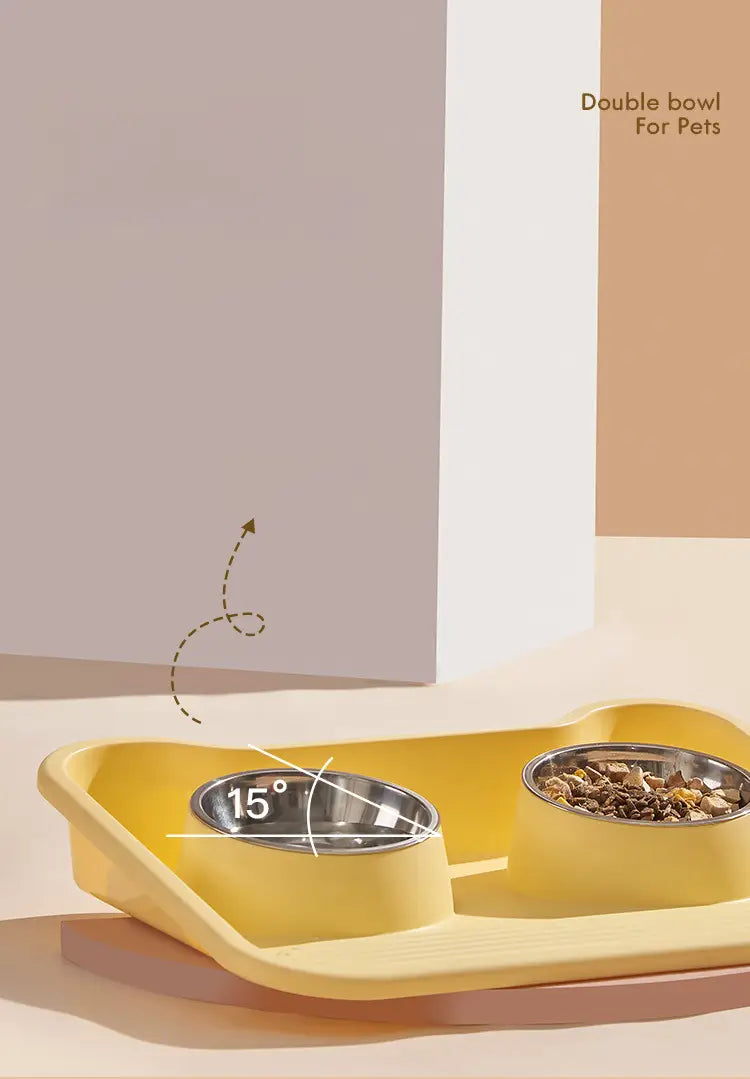 Cats Dogs And Food Utensils Neck Protection Leak Proof Stainless Steel Tilted Double Bowl Food Utensils Pet Products