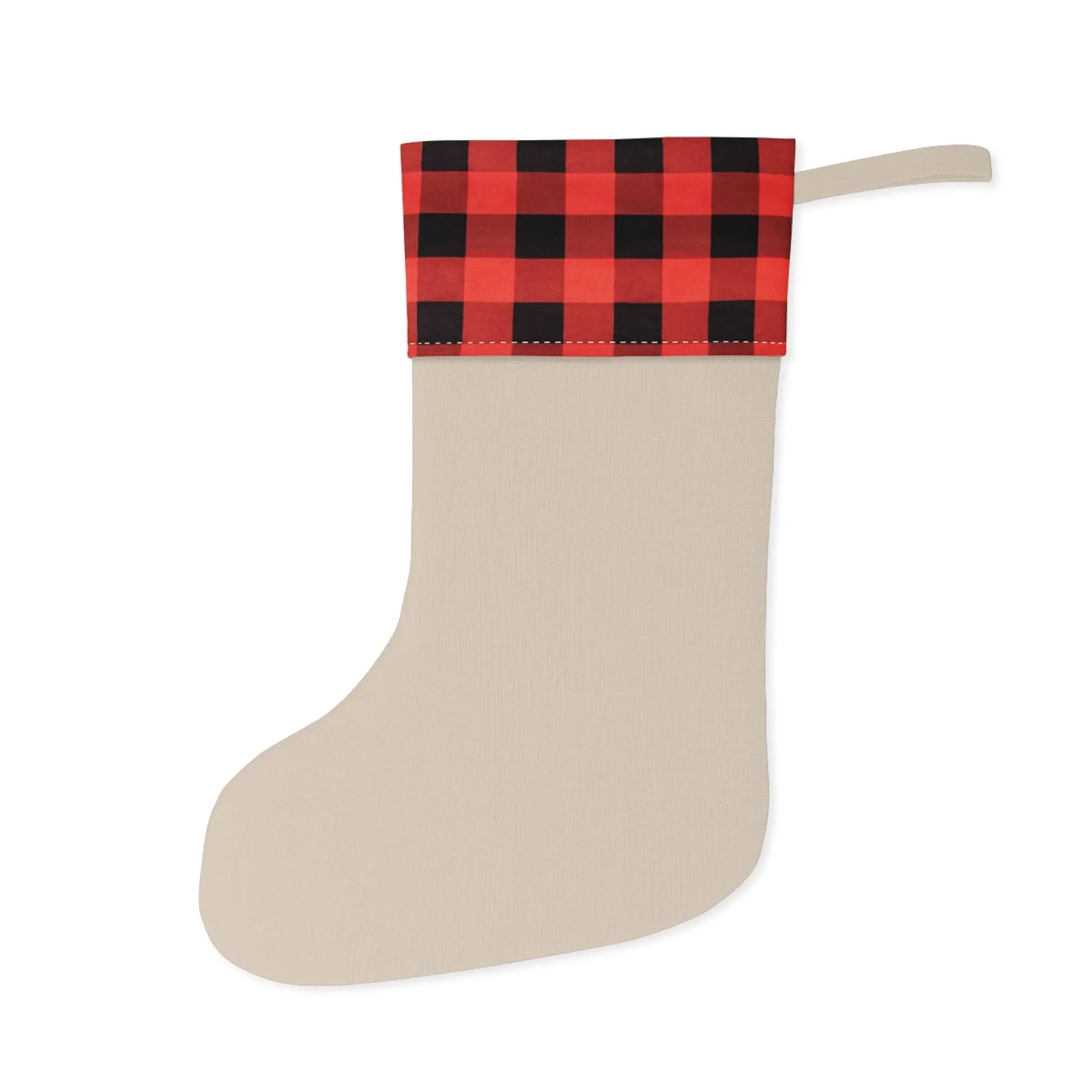 Personalized Merry & Bright Christmas Stocking – Buffalo Plaid Cuff, Custom Name Holiday Decor Printify