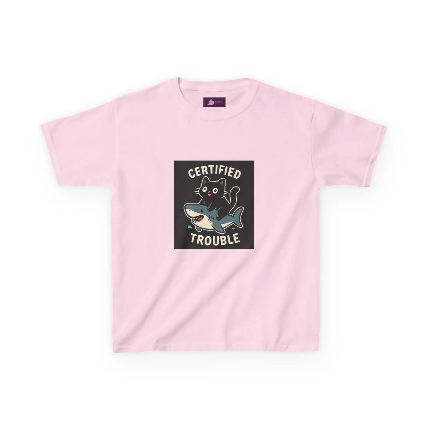 Kids Tee — "Certified Trouble" Shark Graphic Printify