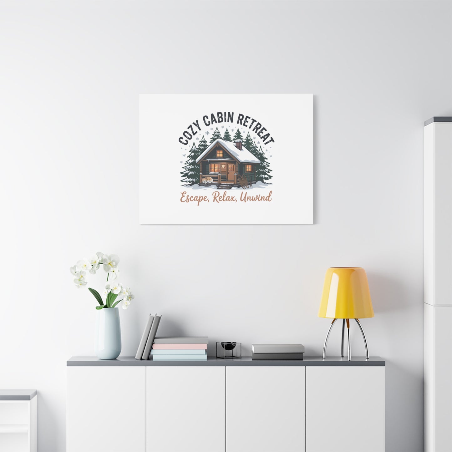Cozy Cabin Retreat Log Cabin Art Print | Matte Canvas Stretched, 1.25" Printify
