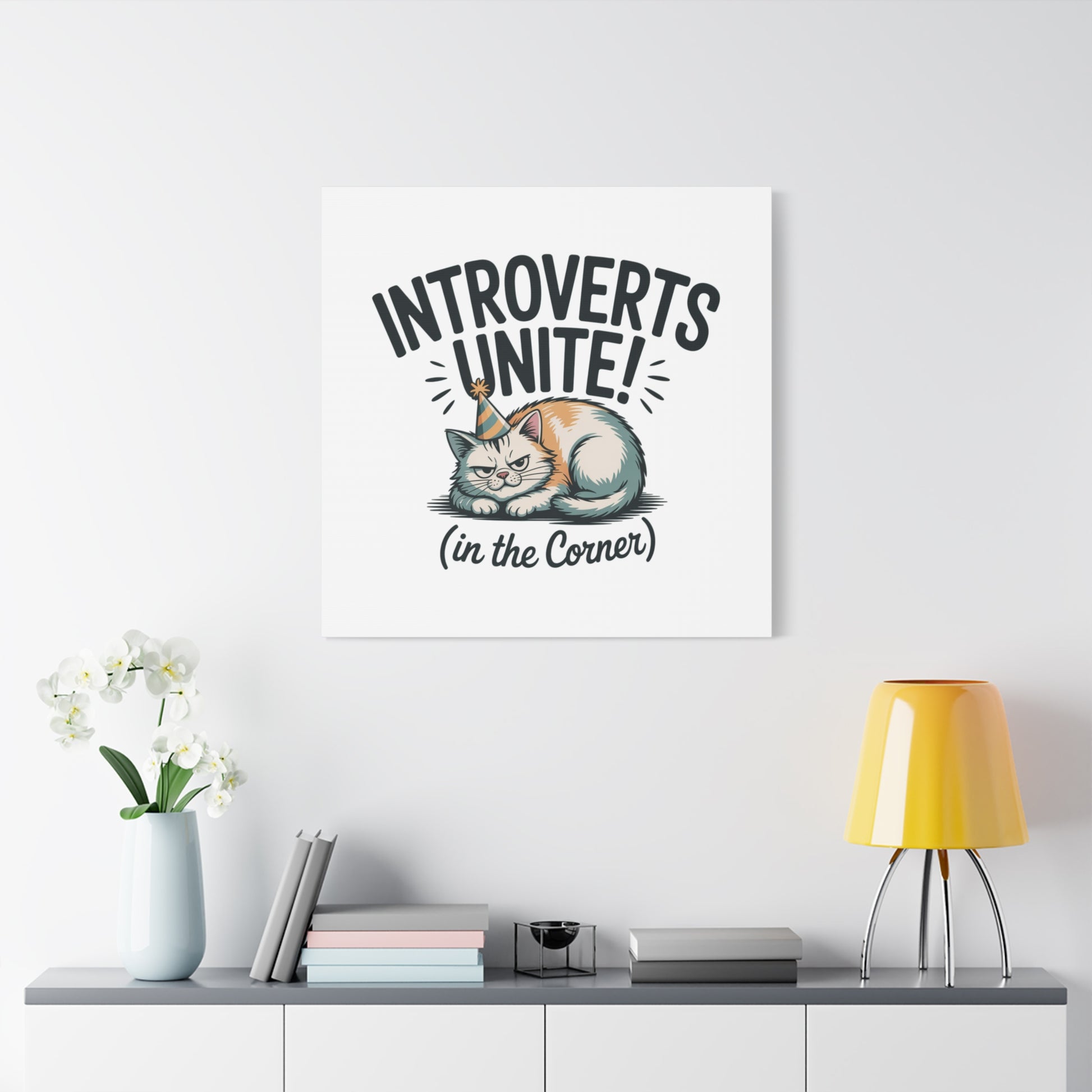 Introverts Unite (In the Corner) Matte Canvas | Funny Holiday Decor, Party Survival Humor Printify