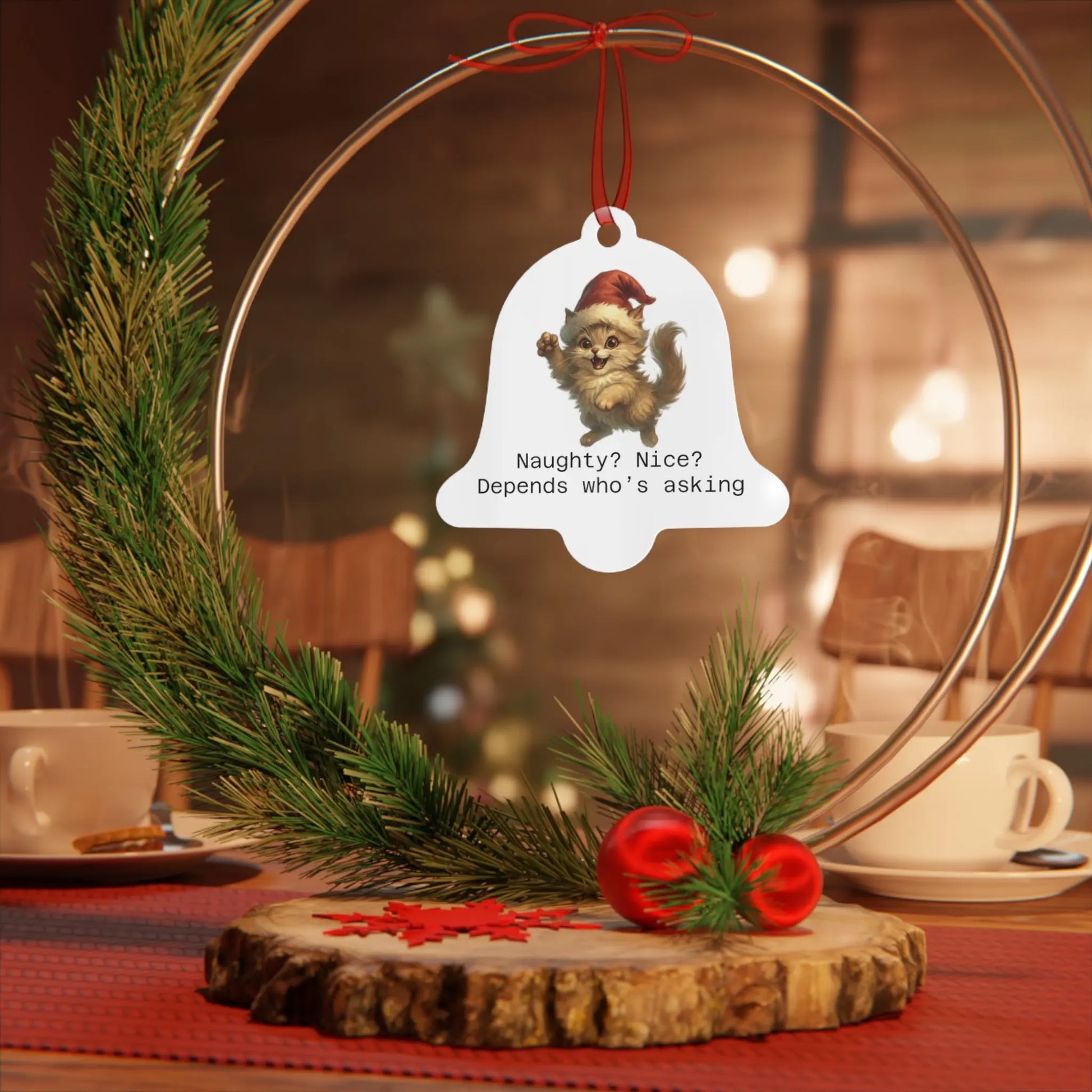 Custom Holiday Metal Ornaments - 'Naughty? Nice? Depends Who's Asking' Design - Perfect for Christmas & Personalized Gifts Printify