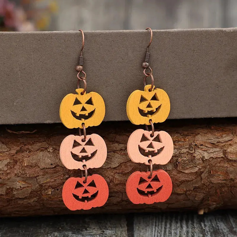 Wooden Contrast Pumpkin Earrings - FloofChonk