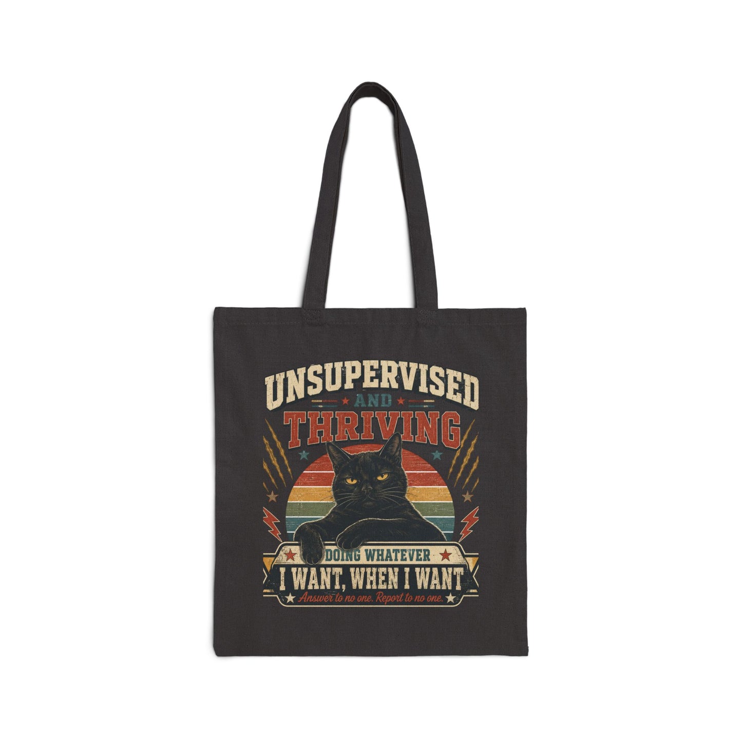 Unsupervised and Thriving Cat Tote Bag – Funny Retro Black Cat Canvas Tote