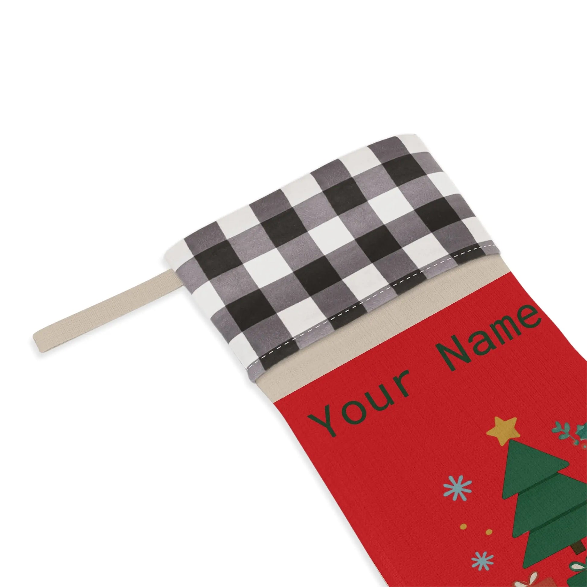 Personalized Merry & Bright Christmas Stocking – Buffalo Plaid Cuff, Custom Name Holiday Decor Printify
