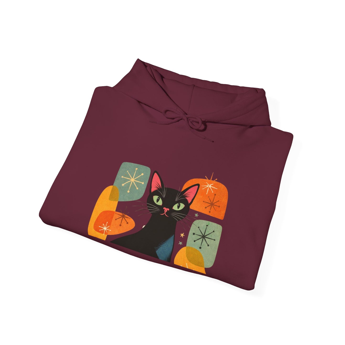 Mid-Century Modern Cat Hoodie — Retro Cool Graphic Sweatshirt
