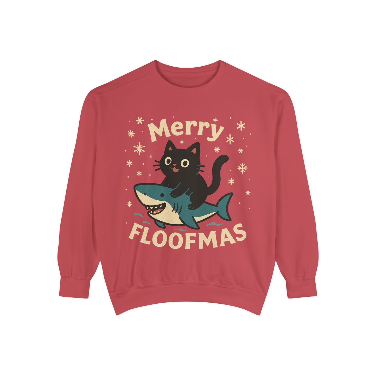 Merry Floofmas Sweatshirt — Cute Cat Riding Shark Holiday Sweater