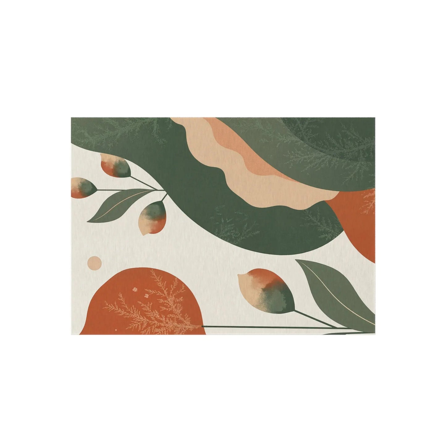 Abstract Botanical Outdoor Rug — Green & Terracotta Patio Mat Printify