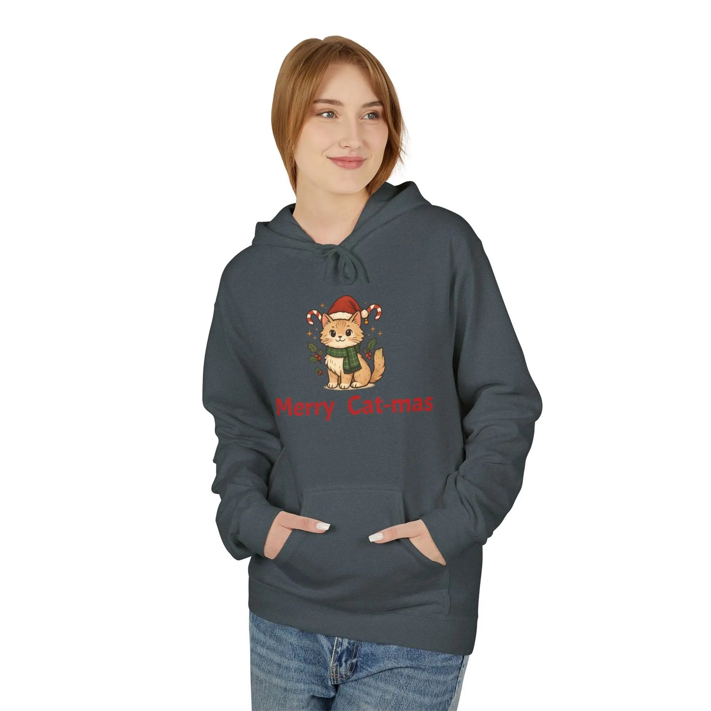 Christmas Cat Hoodie — "Merry Cat-mas" Festive Holiday Pullover Printify