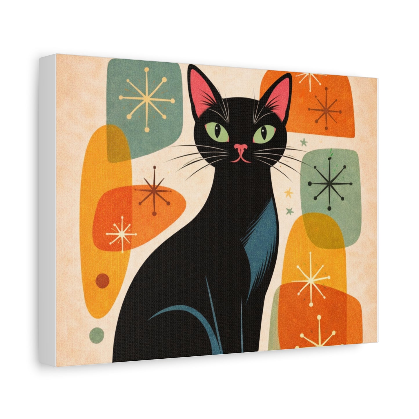Mid-Century Modern Black Cat Canvas Print — Matte Stretched Wall Art
