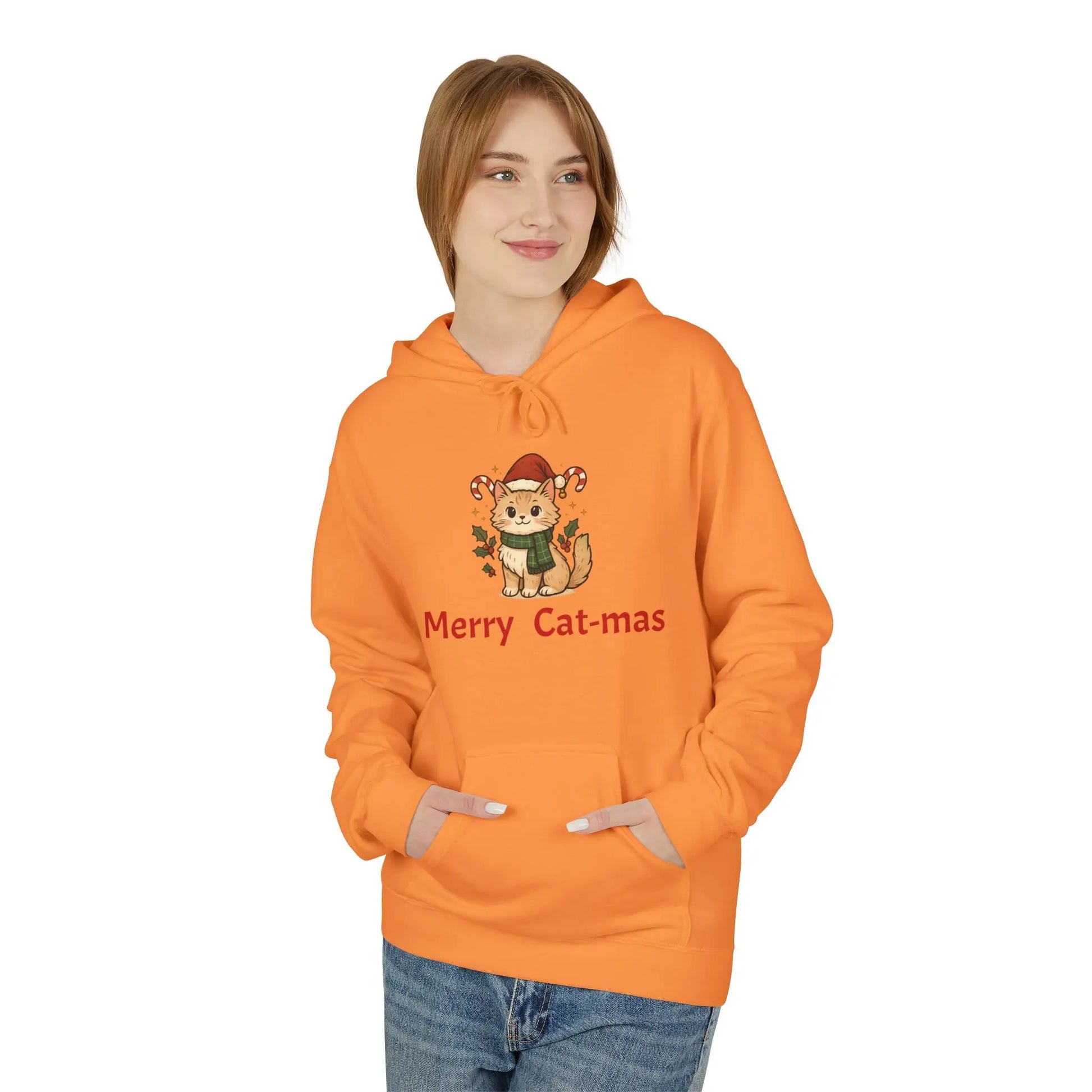 Christmas Cat Hoodie — "Merry Cat-mas" Festive Holiday Pullover Printify