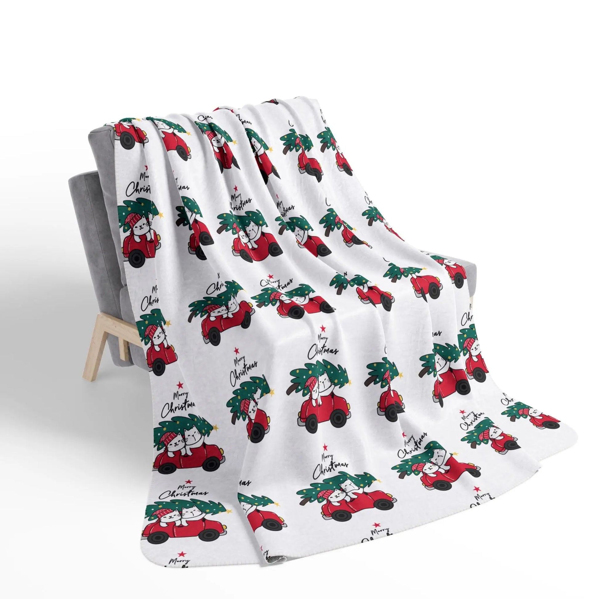 Christmas Red Truck Fleece Sherpa Blanket Printify