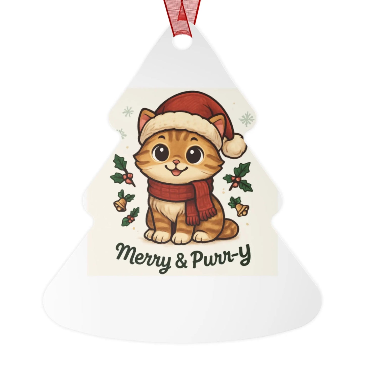 Christmas Cat Ornament - Merry & Purr-Y 2025 Metal Ornament Printify