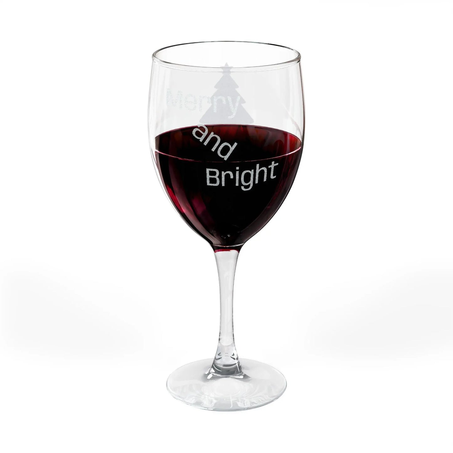 Engraved 'Merry & Bright' Holiday Wine Glass — 10.5 oz Printify