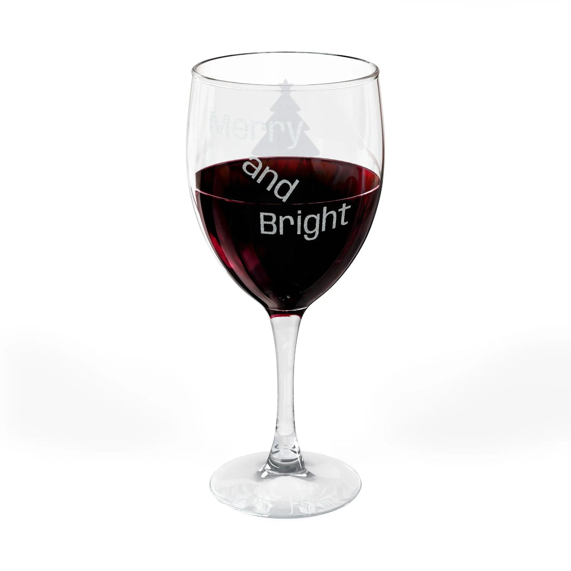Engraved 'Merry & Bright' Holiday Wine Glass — 10.5 oz Printify