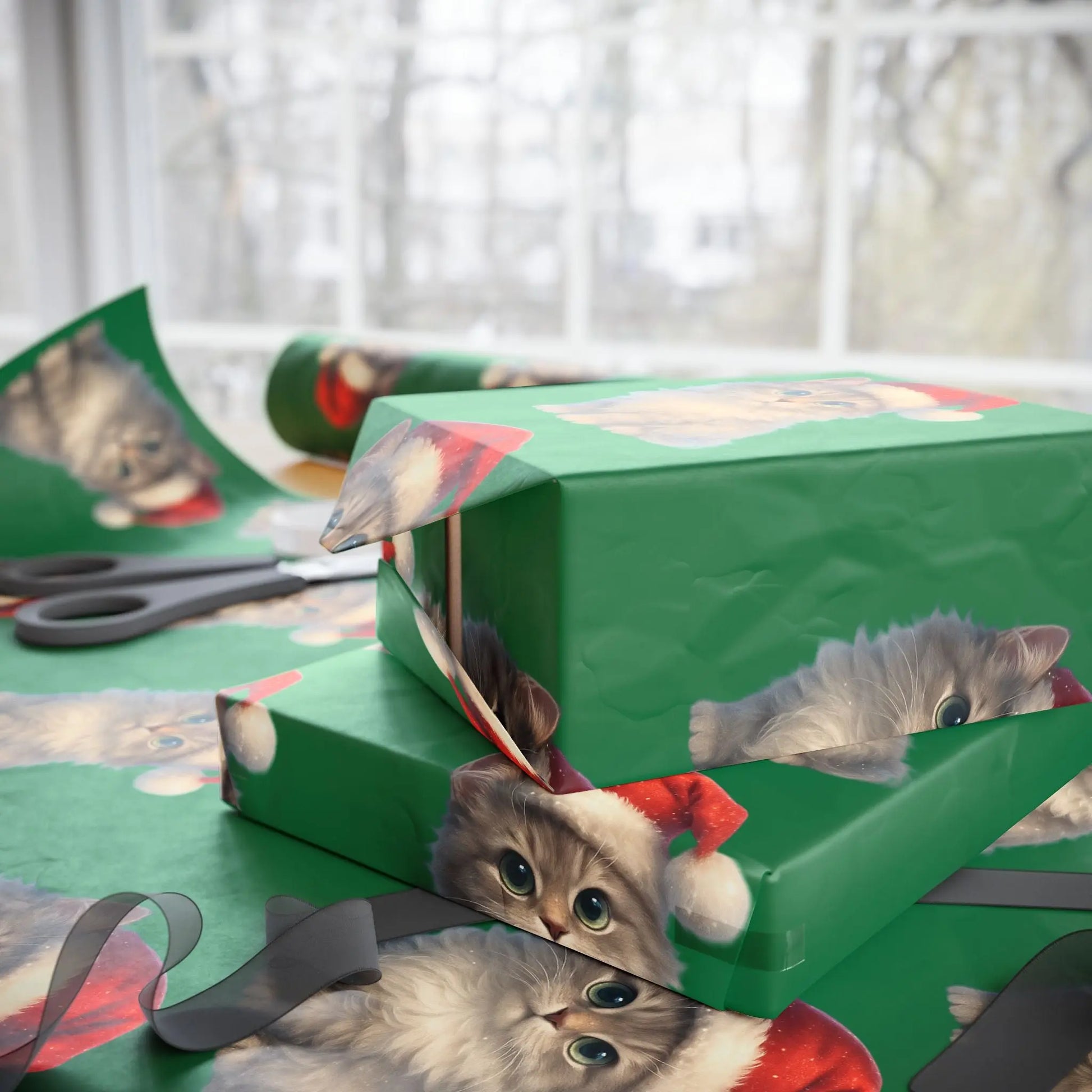 Wrapping Papers - Festive Holiday with Cute Santa Pets Printify