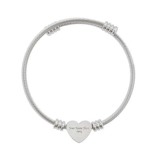 Personalized Heart Cuff Bracelet — Engravable Stainless Steel Bangle (Silver or Gold) Printify