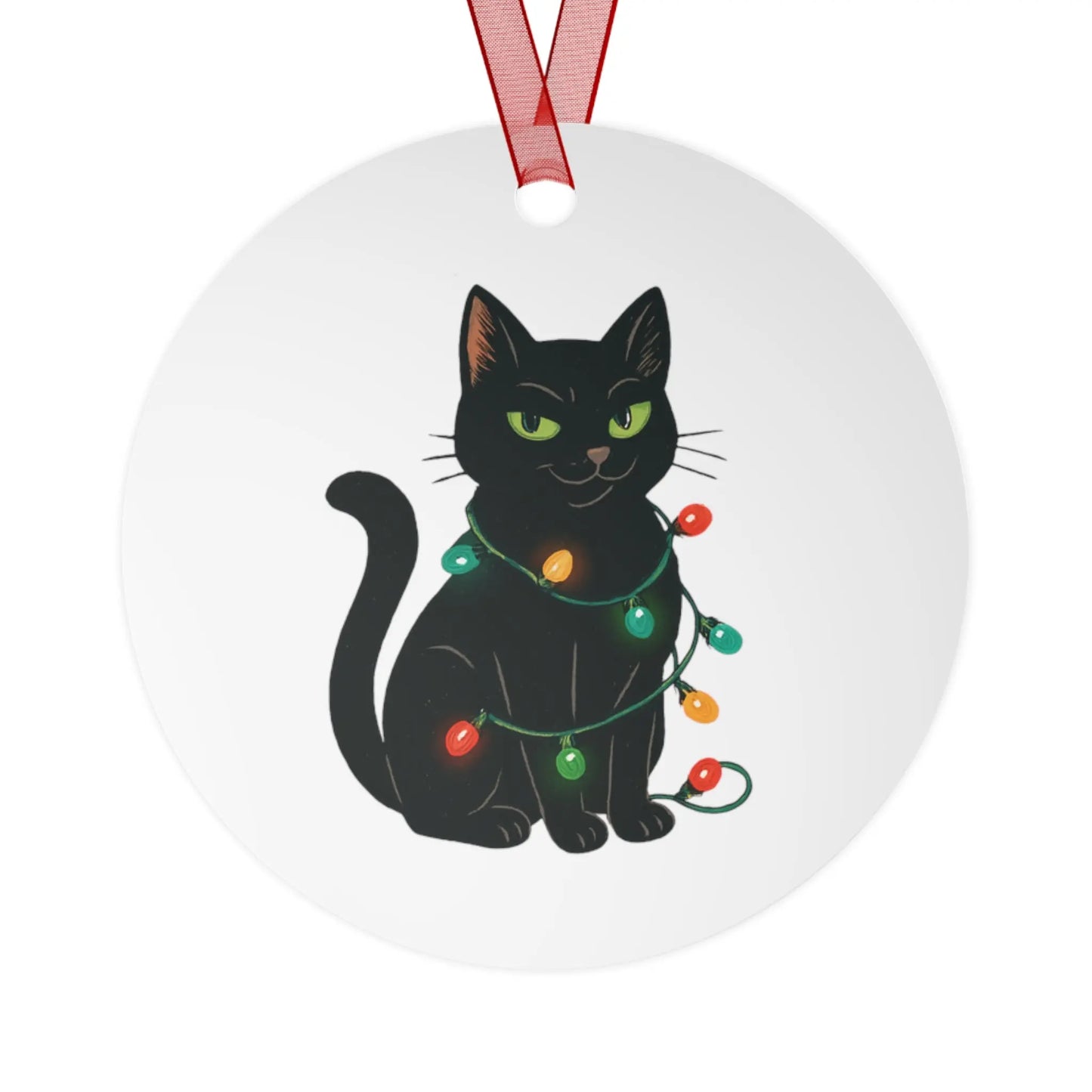 Bell Metal Ornament — Black Cat with Christmas Lights, “Definitely Naughty. Christmas 2025” Printify