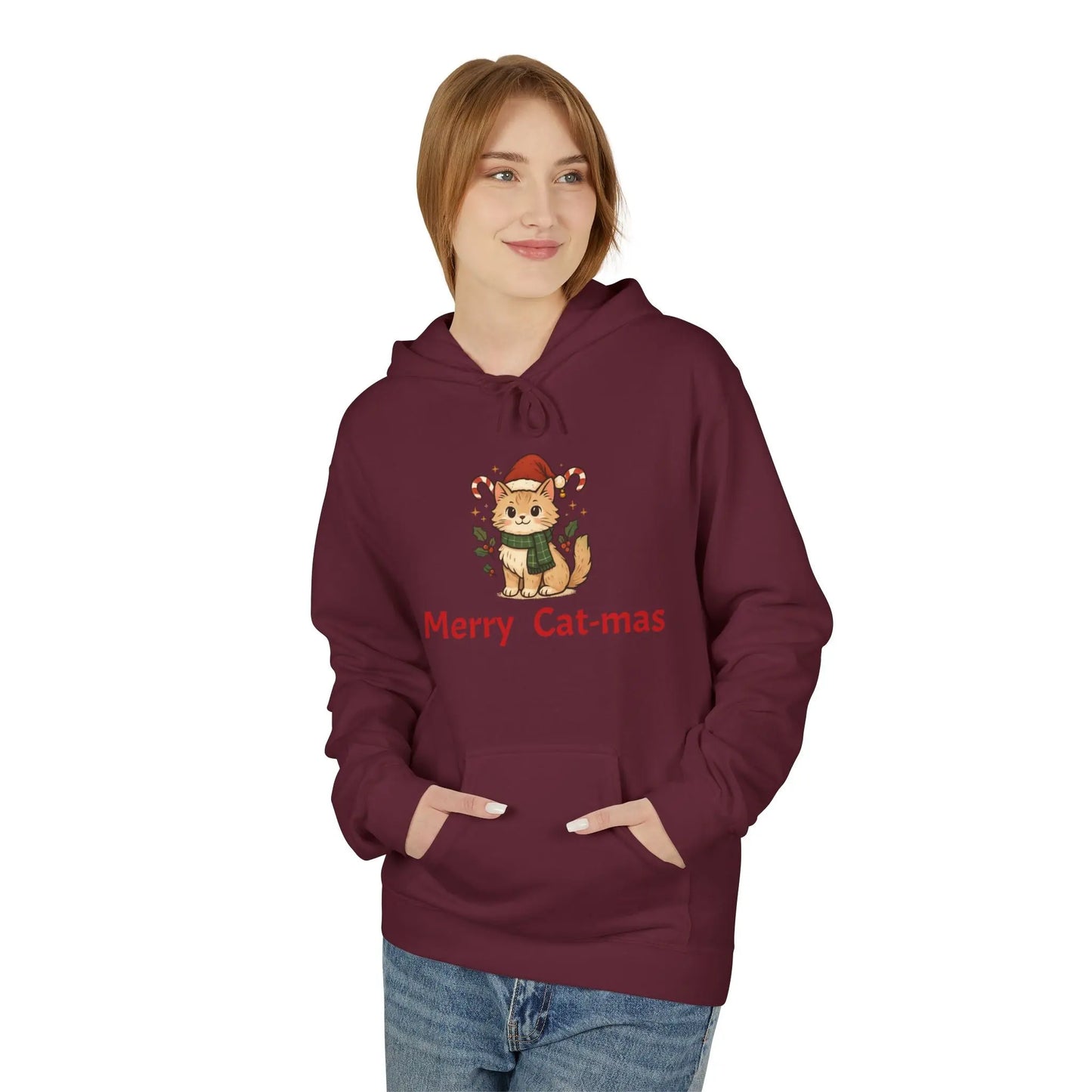 Christmas Cat Hoodie — "Merry Cat-mas" Festive Holiday Pullover Printify