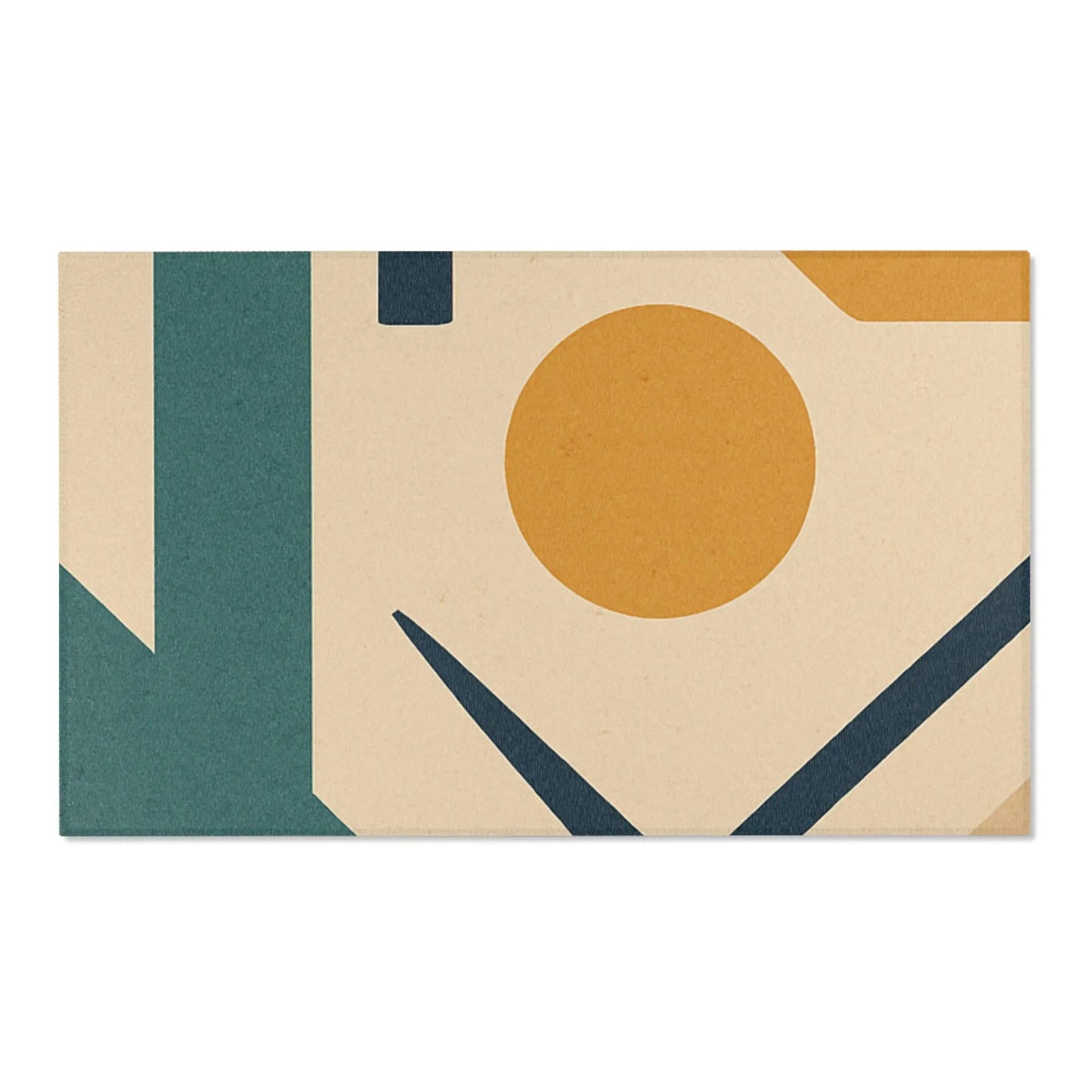 Mid-Century Geometric Area Rug — Retro Abstract Shapes in Teal, Mustard & Coral Printify