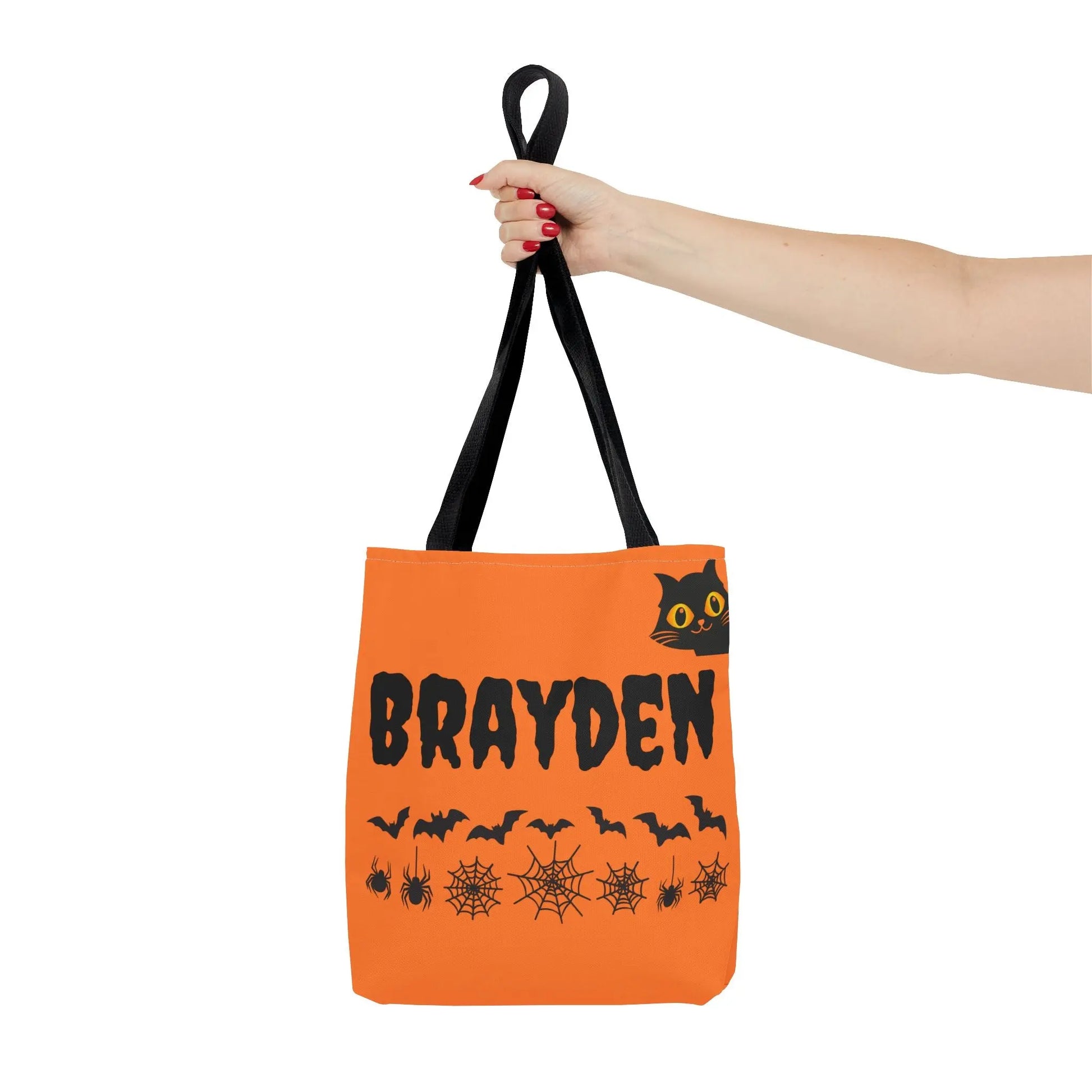 Halloween Personalized Tote Bag, Spooky Shopping Bag, Custom Trick or Treat Bag, Unique Fall Gift, Cat and Skull Design - FloofChonk