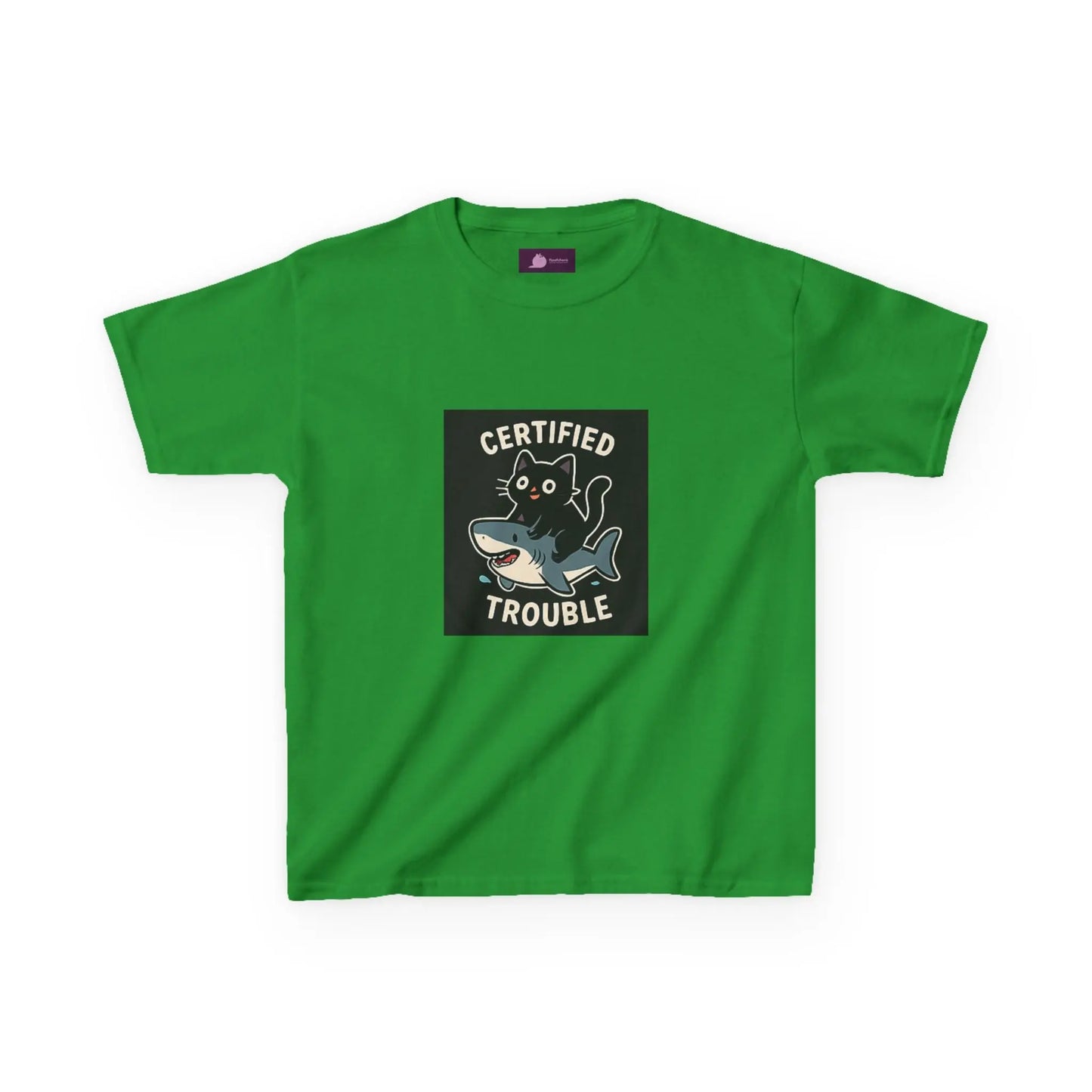 Kids Tee — "Certified Trouble" Shark Graphic Printify