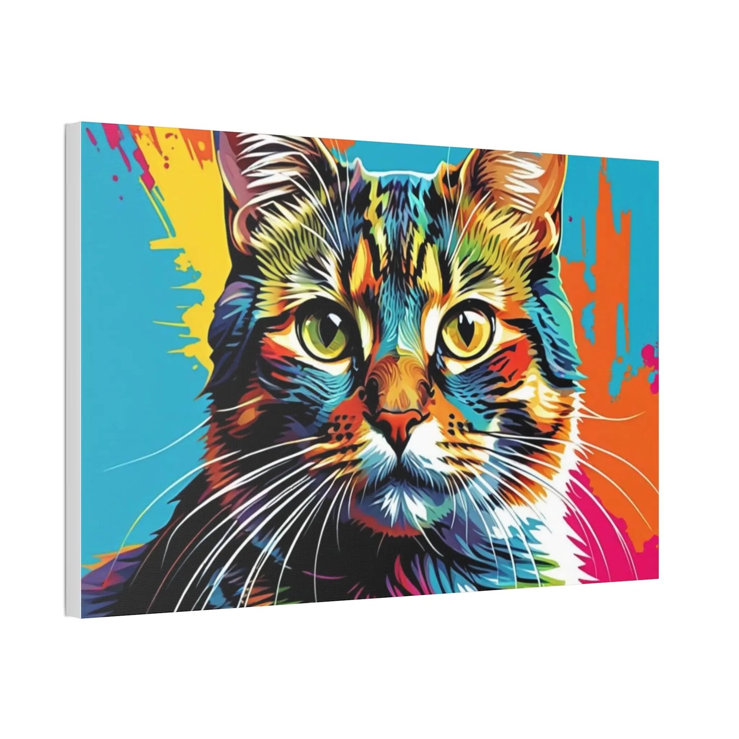 Colorful Pop Art Cat Canvas – Vibrant Stretched Wall Art Printify