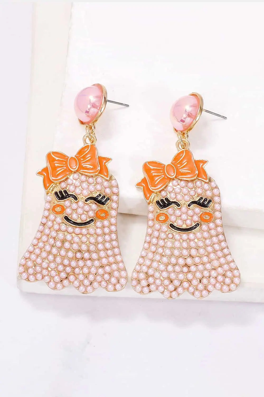 Smiling Ghost Shape Synthetic Pearl Earrings - FloofChonk