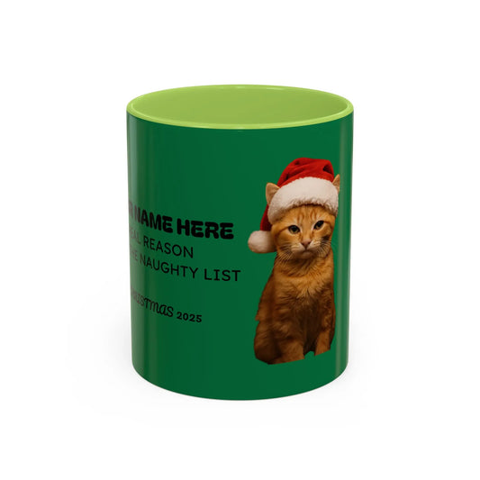 Christmas Cat Accent Mug - Personalized 'On the Naughty List' Mug Printify