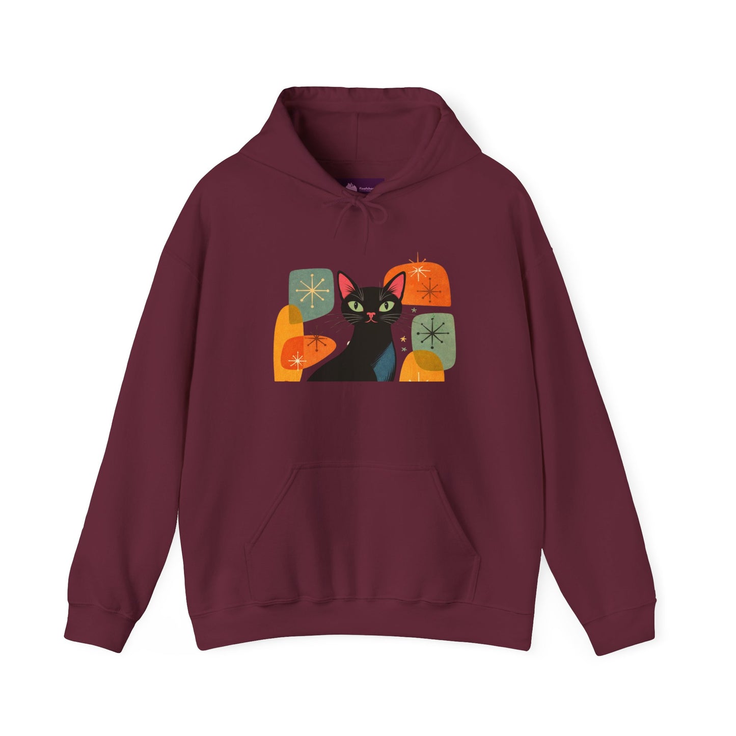 Mid-Century Modern Cat Hoodie — Retro Cool Graphic Sweatshirt