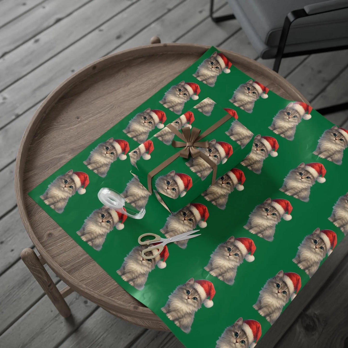 Wrapping Papers - Festive Holiday with Cute Santa Pets Printify