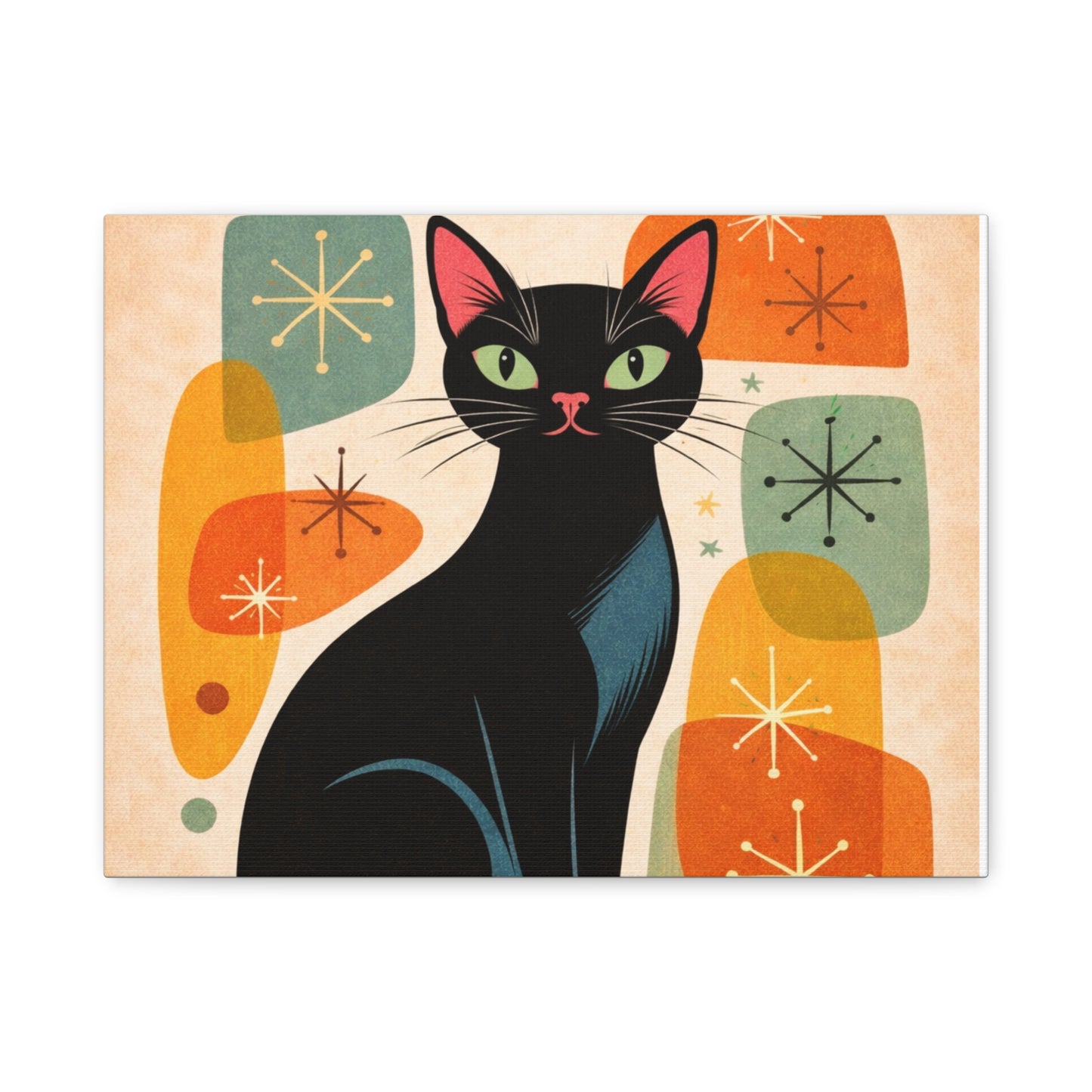 Mid-Century Modern Black Cat Canvas Print — Matte Stretched Wall Art