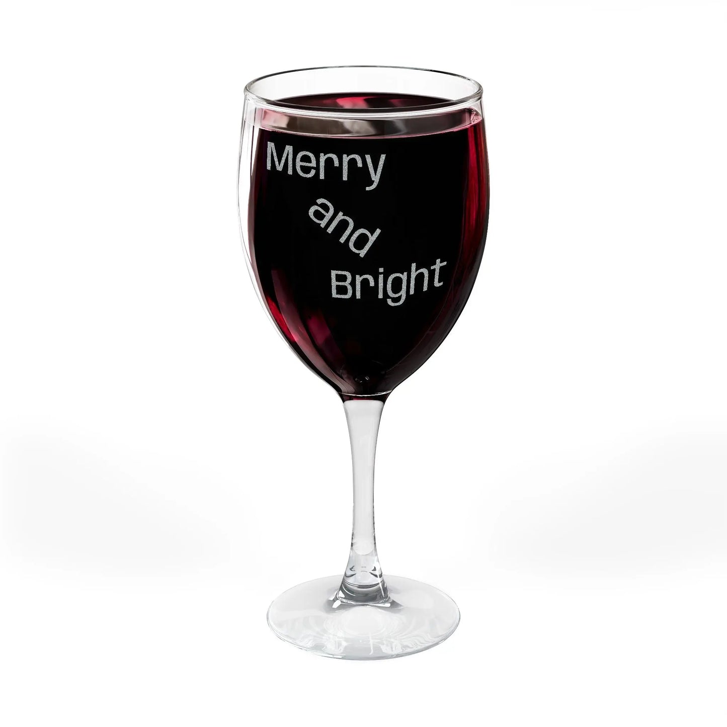 Engraved 'Merry & Bright' Holiday Wine Glass — 10.5 oz Printify