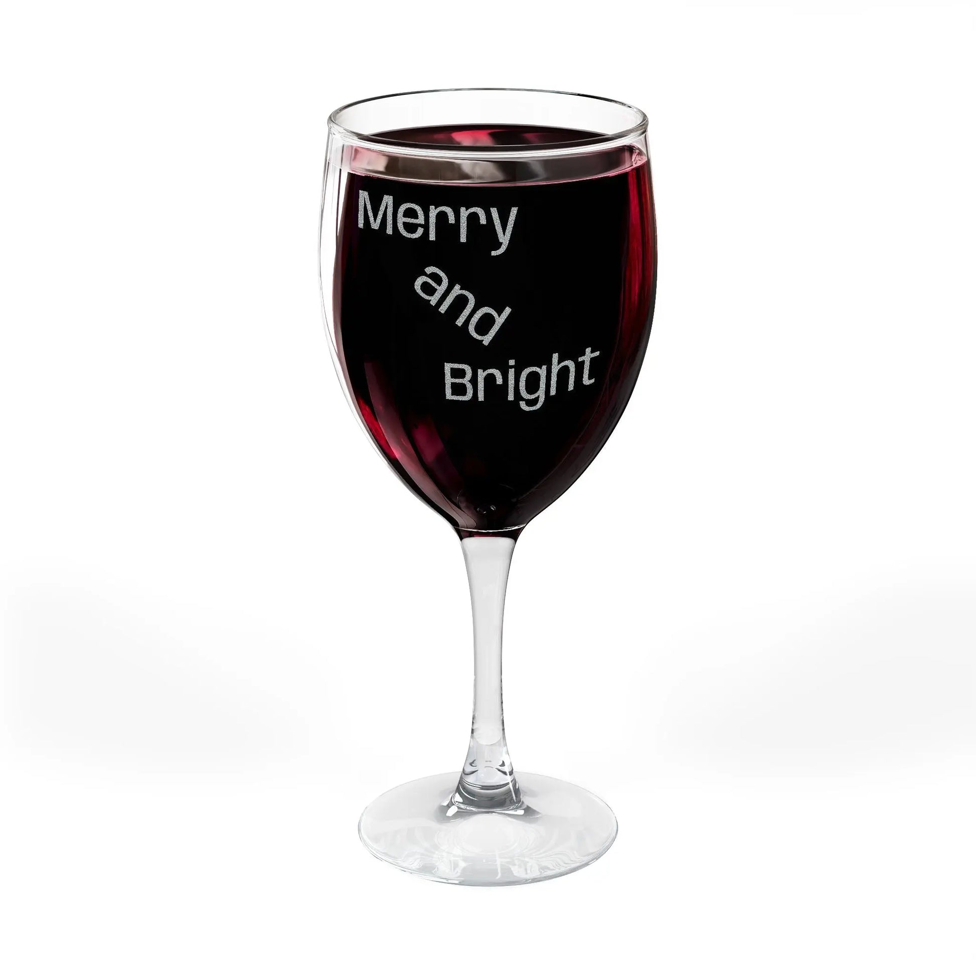 Engraved 'Merry & Bright' Holiday Wine Glass — 10.5 oz Printify