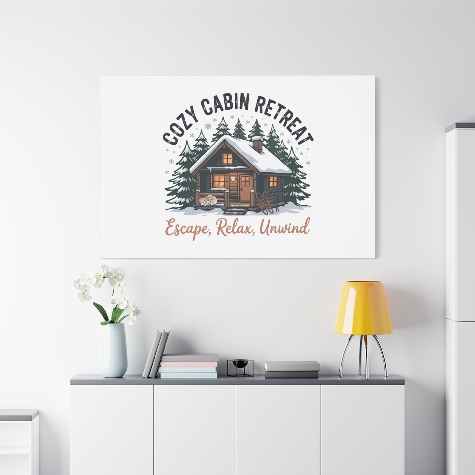 Cozy Cabin Retreat Log Cabin Art Print | Matte Canvas Stretched, 1.25" Printify