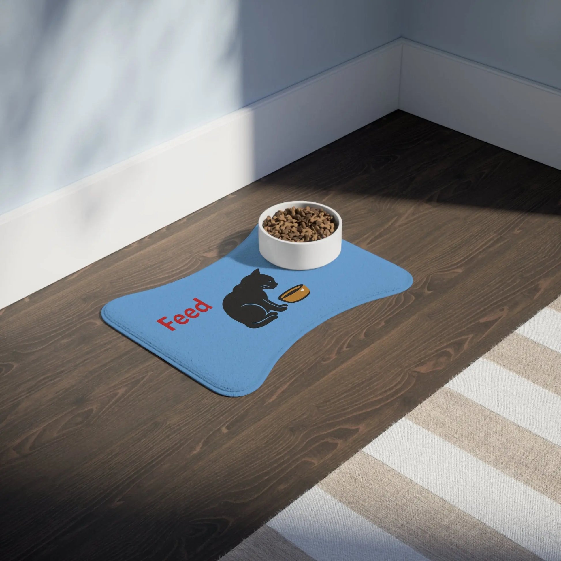 Feed Me Cat Illustration Pet Feeding Mat | Non-Slip Bowl Placemat Printify