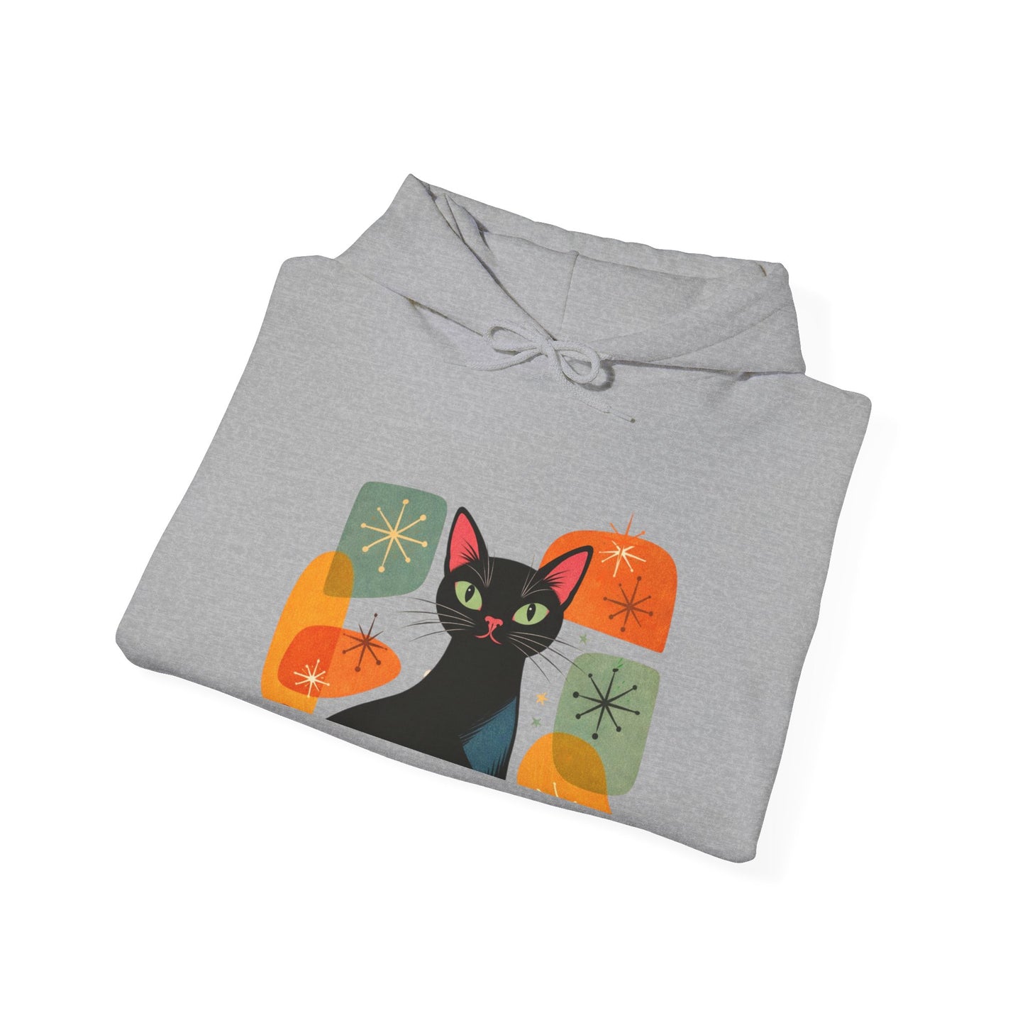 Mid-Century Modern Cat Hoodie — Retro Cool Graphic Sweatshirt