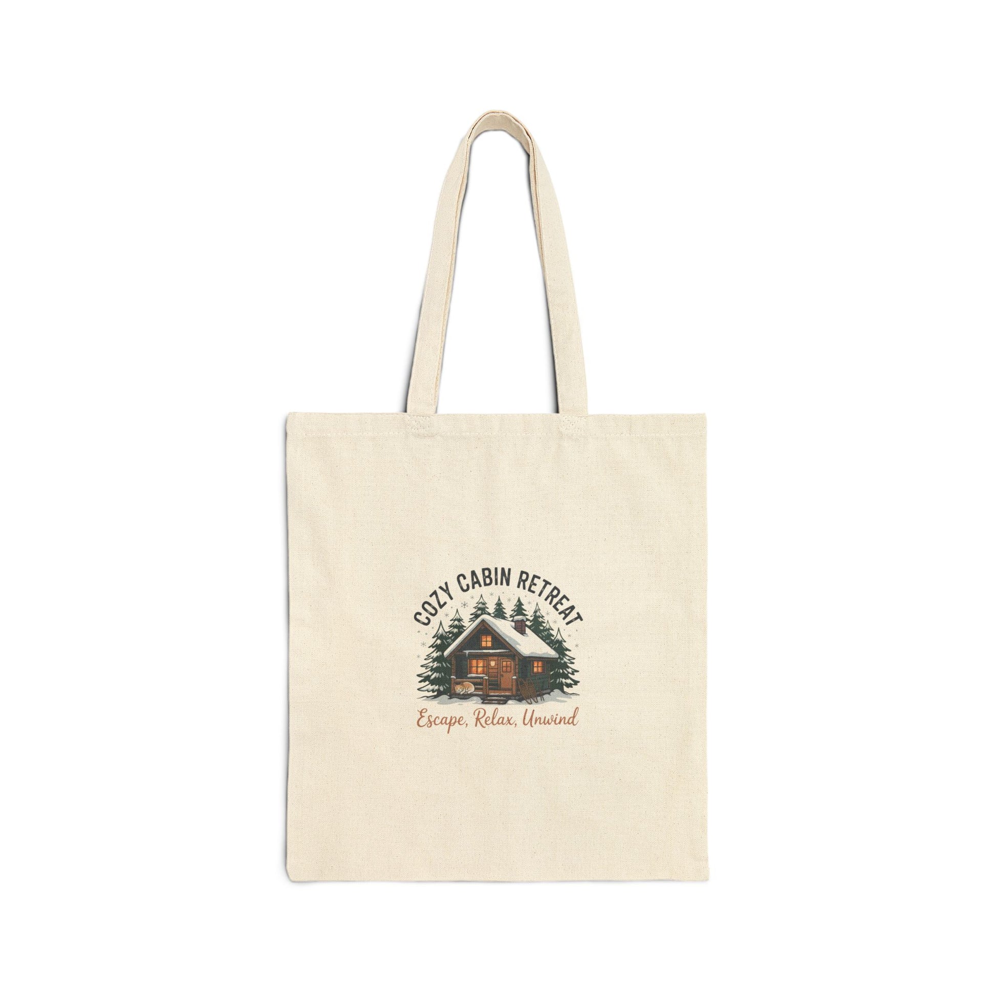 Cozy Cabin Retreat Tote, mountain silhouette design | cozy lodge aesthetic Printify
