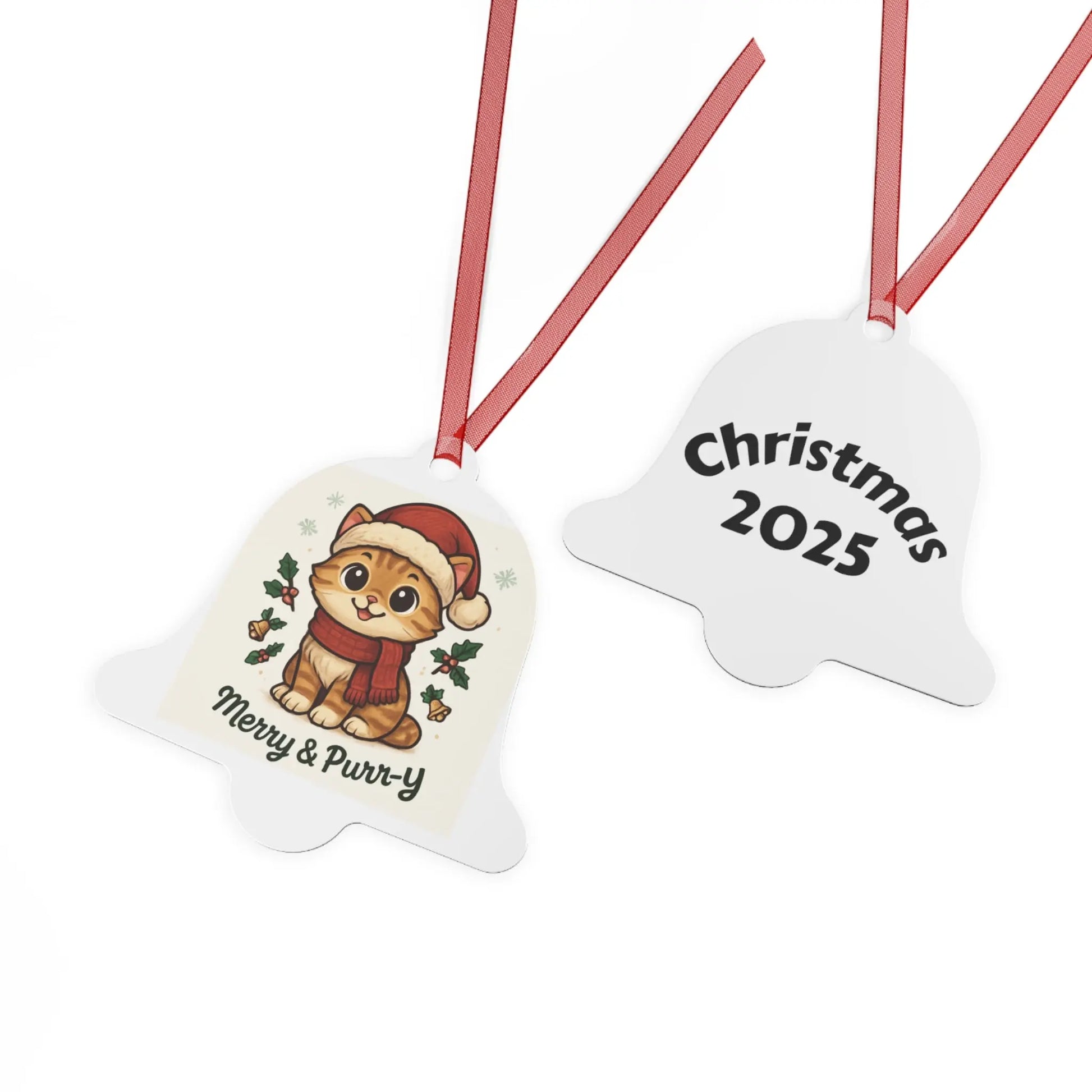 Christmas Cat Ornament - Merry & Purr-Y 2025 Metal Ornament Printify