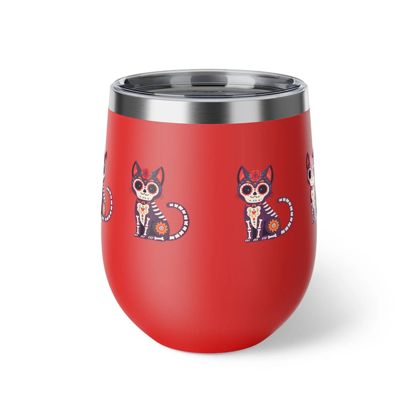 Dia de los Muertos Cat Tumbler, Insulated Coffee Cup for Pet Lovers, Halloween Gift, Unique Travel Mug, Cute Kitty Design - FloofChonk