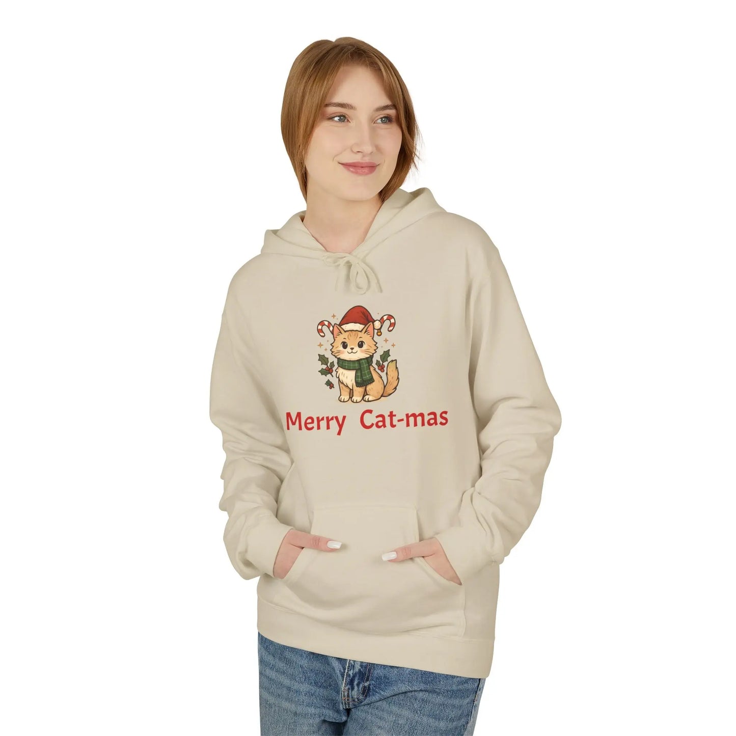 Christmas Cat Hoodie — "Merry Cat-mas" Festive Holiday Pullover Printify